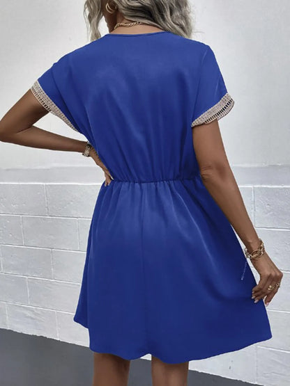 Full Size Tassel V-Neck Short Sleeve Dress Plus Size