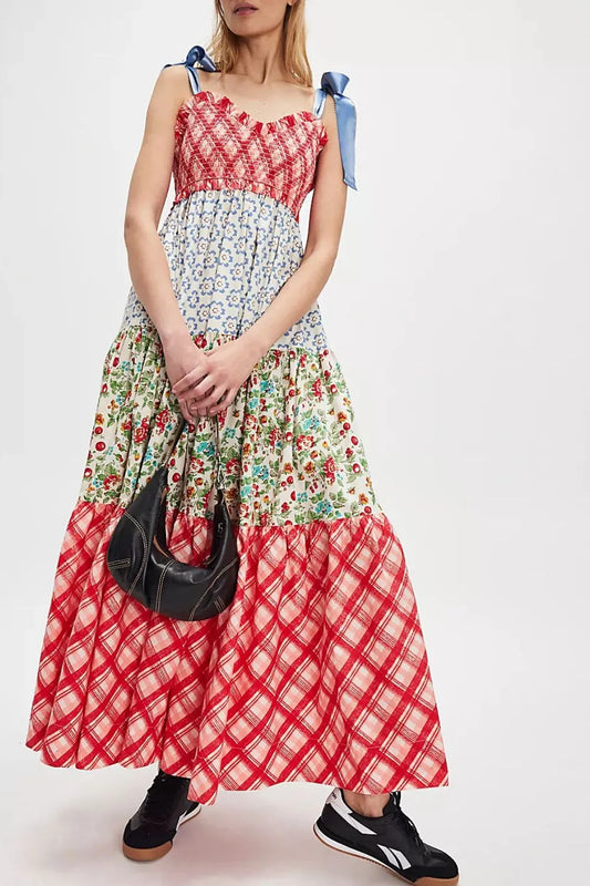 Printed V-Neck Tie Shoulder Cami Dress
