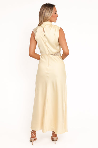 Anabelle Halter Neck Lace Maxi Dress - Butter Yellow