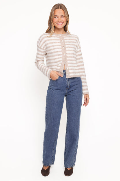 Dean Striped Cardigan - White/Beige