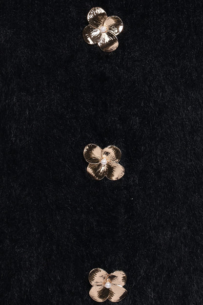 Donna Flower Button Cardigan - Black