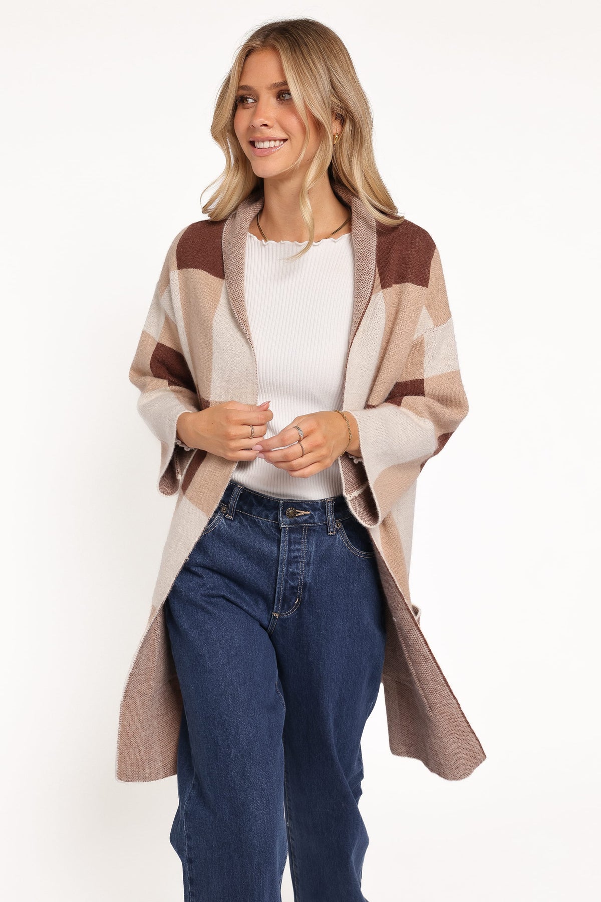 Ecoya Long Cardigan - Brown Plaid