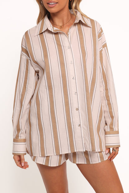 Dean Long Sleeve Short Set - Beige Stripe